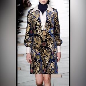 Tory Burch Floral Long Sleeve Dress - Black, Gold, Blue